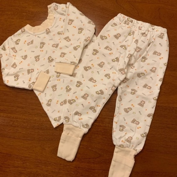 Kids warm cotton pajamas sets, blue/beige, 24m - Picture 3 of 6